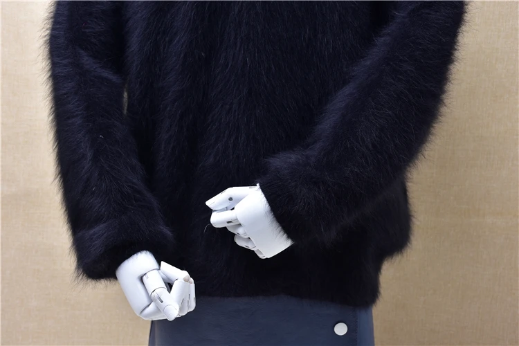 Женский Пушистый кашемировый пуловер из меха норки с V-образным вырезом и