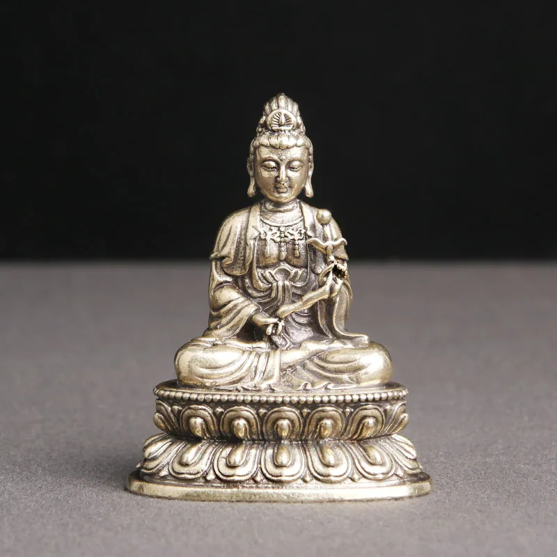 

Латунная статуя Будды в китайском стиле, настольные украшения, украшение для дома, антикварные буддистские статуэтки, офисные миниатюры, по...