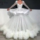 2020 кутюр Экстра пышные арабские вечерние платья с длинным рукавом Кружева гофрированные баски шикарные Выпускные платья невесты vestidos Формальные платья