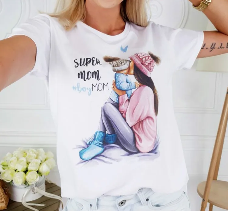 Женская футболка с круглым вырезом повседневные летние топы надписью SUPER MOM 2019 |