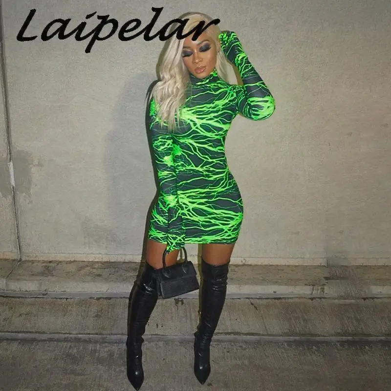 Laipelar платье с принтом молнии перчатки длинным рукавом облегающие сексуальные