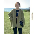 Свободные светильник зеленый свободный женский пиджак Лето для женщин, одна пуговица, женский костюм с курткой с длинными рукавами верхняя одежда для детей, Новинка весна и осень 2021