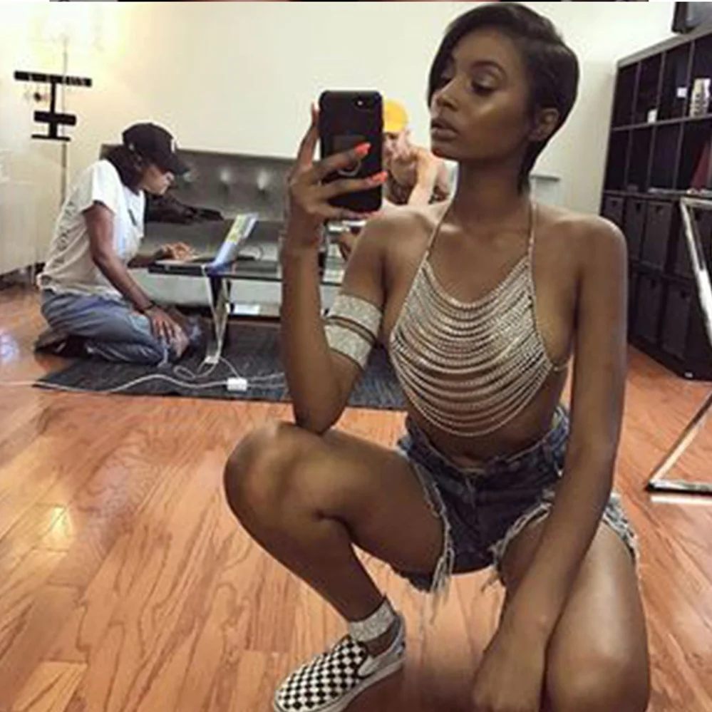 Соблазнительная массивная модная цепочка для тела с кристаллами груди упаковки