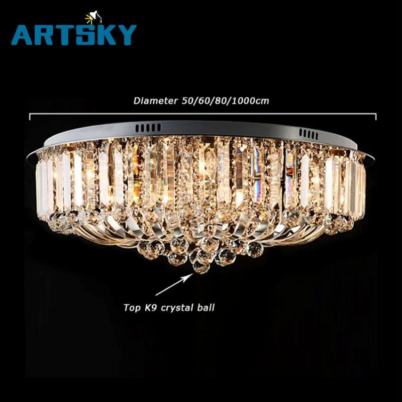 Современная роскошная круглая светодиодная Хрустальная потолочная лампа для