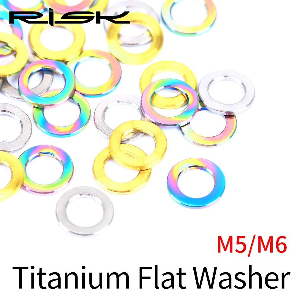 

RISK M5/M6 Washer Gasket Nut and Bolt Set Flat Ring Seal Assortment Kit With Screw Gasket GR5(TC4) Titanium Alloy 10pcs 1 Set