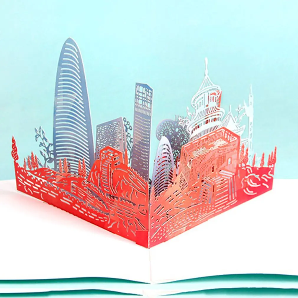 3D городские архитектурные карты подарочные здания цветочный узор открытка