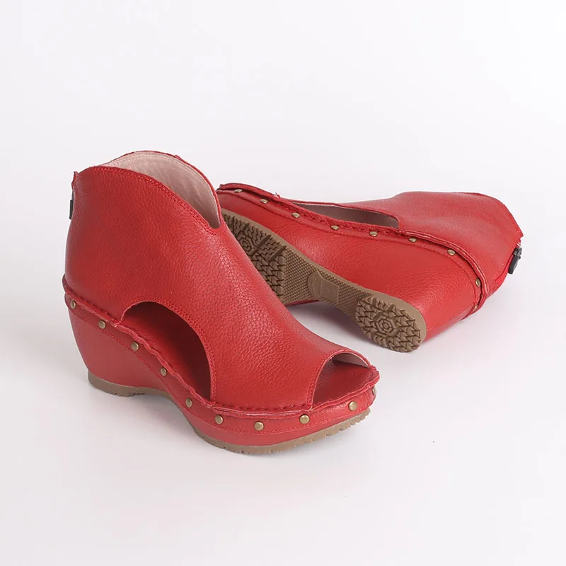 

Summer the retro fish mouth version of sandals，Fashionable high heels head layer cowhide women sandals