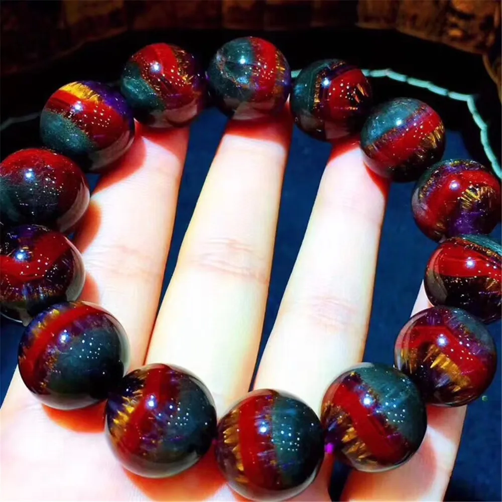 

16mm Top Natural Auralite 23 Gold Rutilated Bracelet For Women Men Crystal Red Round Beads Canada Energy Stone Strands AAAAA