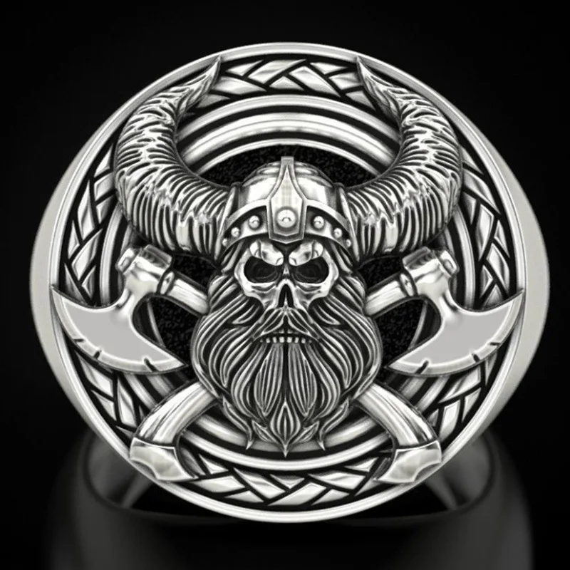 

Retro Viking Personality Men's Skull Bull Head Ring Fashion Party Geometric Axe Hip Hop Punk Gothic Ring Jewelry