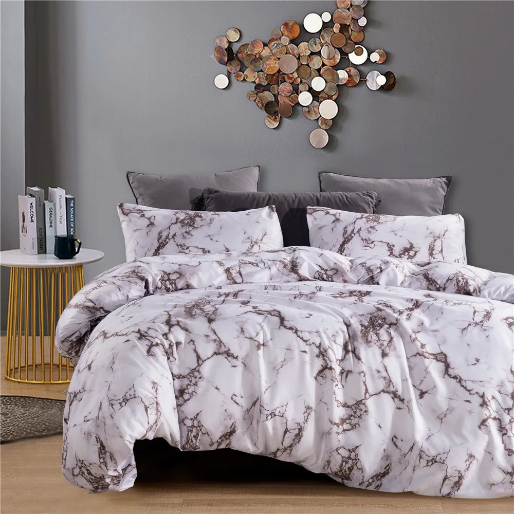 

Home Textile Quilt Cover and Pillowcase Three-piece Set, Marble Printing Kit Bedding Set