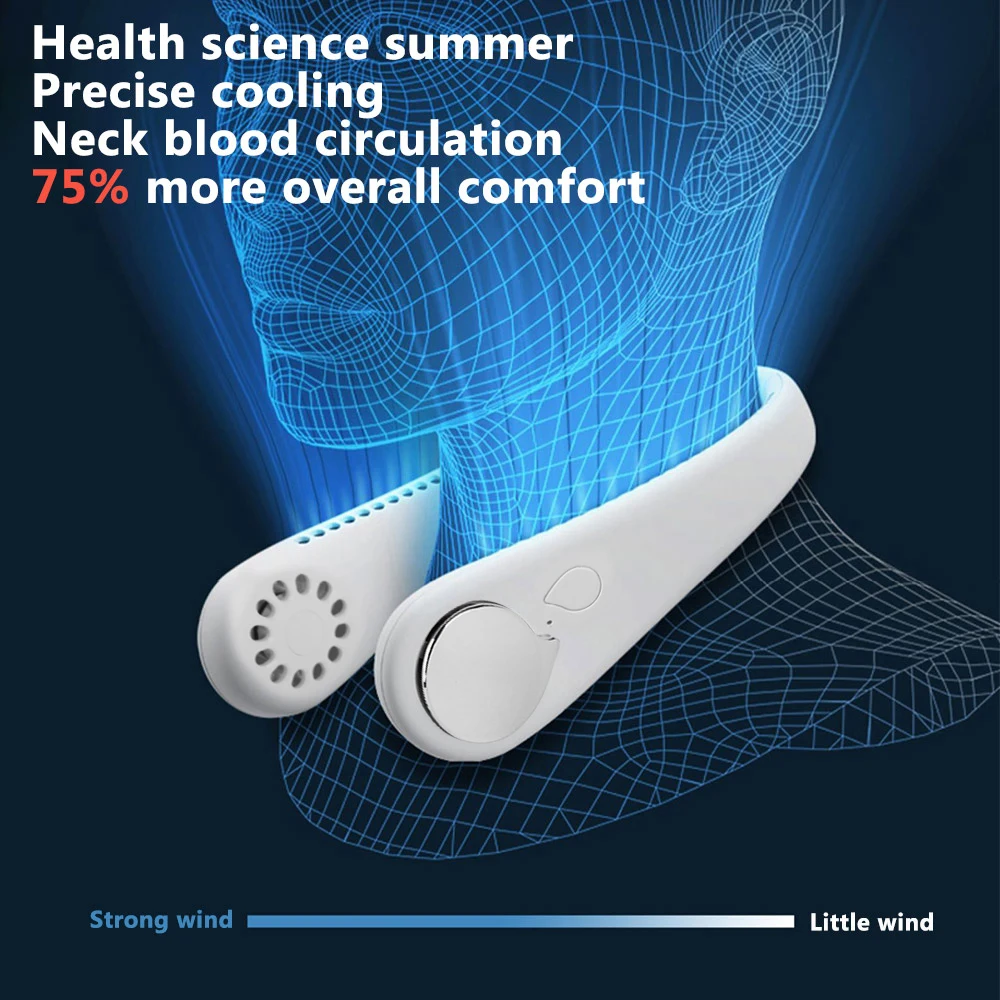Мини USB портативный вентилятор шеи с перезаряжаемой батареей ветер носимый
