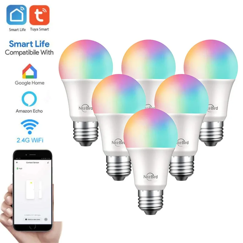 

Умсветильник Светодиодная лампа E27 с Wi-Fi, 8 Вт, RGB-подсветка, работает с Alexa/Google Home/Tuya/Smart Life, 100-240 В, RGB + W, Диммируемые лампочки с таймером