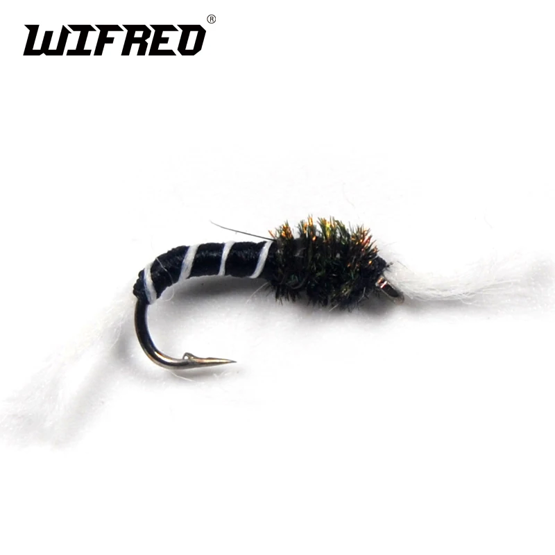 

Wifreo 6PCS Size #12 Black White Emerger Buzzer Fly Nymph Chiromids Fly Trout Fly Fishing Bug Hook