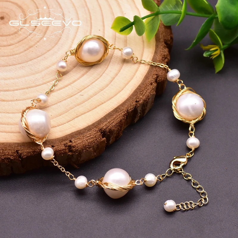 GLSEEVO Natural Fresh Water Pearls Bracelets For Wedding Girls Party Adjustable Large And Small Luxury Jewelry GB0212 | Украшения и