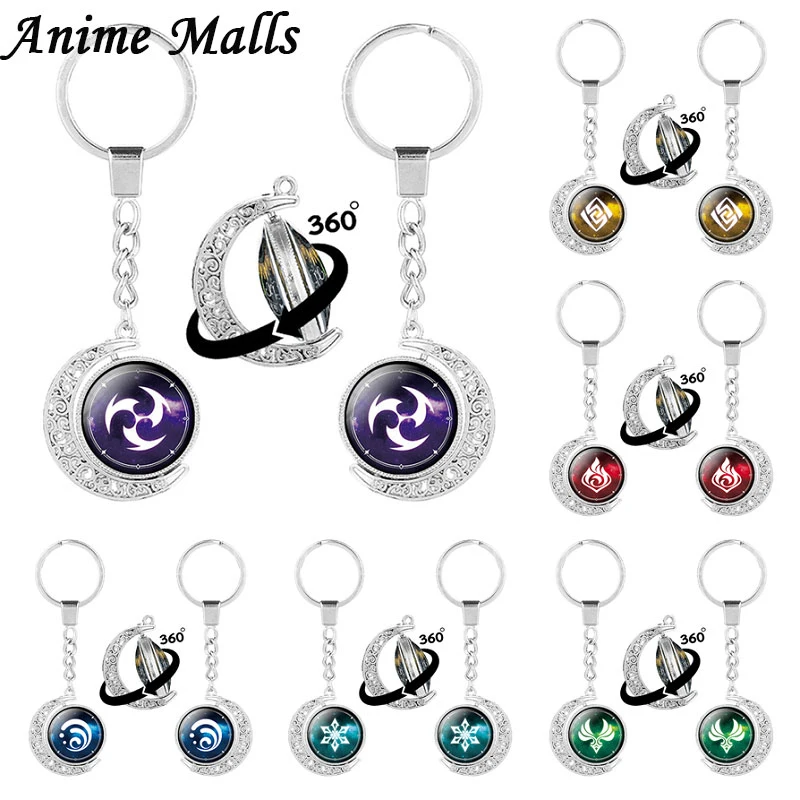 

Anime Genshin Impact Keychains Weapon Element Eye Of God Water Wind Thunder Fire Rock Lce Key Chain Two-sided Jewelry Key Ring