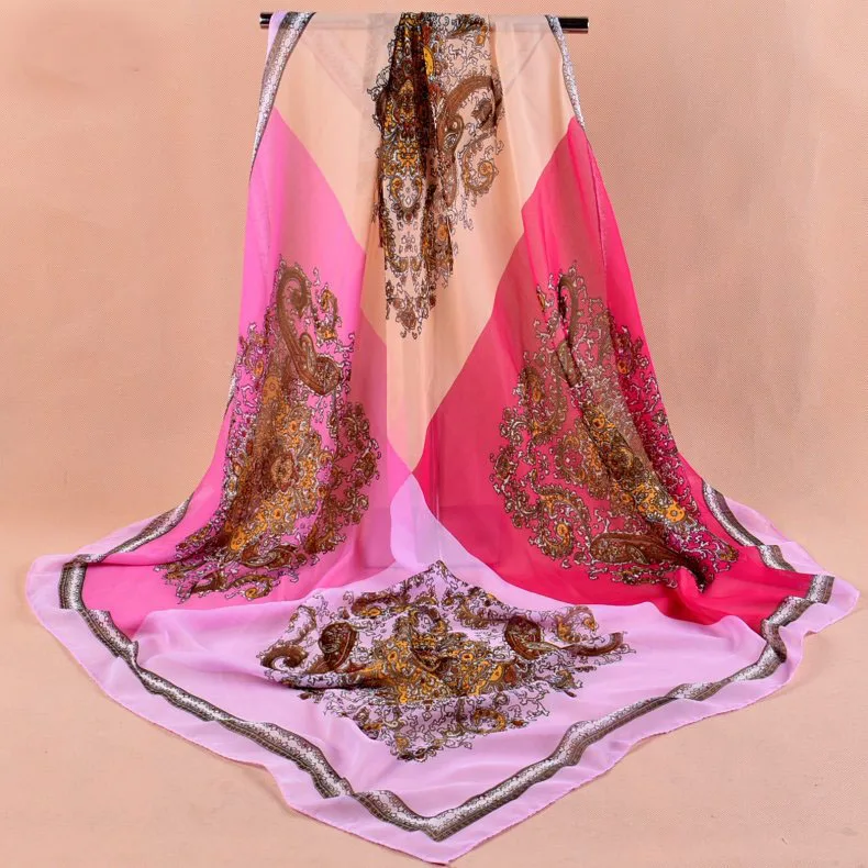 Весенняя двухцветная шелковая сатиновая квадратная лента для волос хиджаб