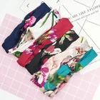 Винтажная женская шифоновая ткань с цветочным принтом, 2 шт.лот, скрученная перекрестная повязка на голову, шикарные женские эластичные повязки для волос, аксессуары для обертывания головы