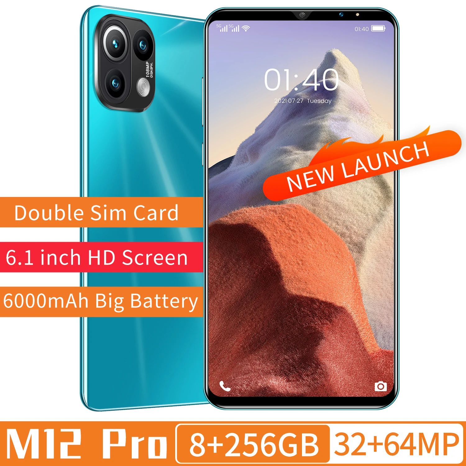 

Global Version 5G Smartphone M12 Pro Android10 Telephone 8 256GB 6000mAh 32+64MP HD Camera 2021 Hot 4G Mobile Cell Network Phone