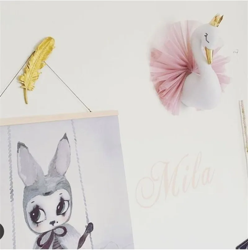 Милая 3D золотая корона Лебедь настенное искусство висячая девушка кукла мягкая