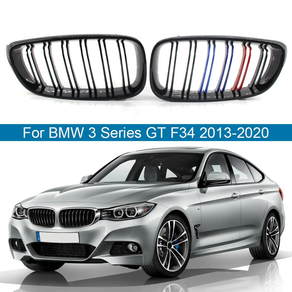 

1 Pair Car Front Bumper Kidney Grilles Grill Double Line Glossy Black M Styling For BMW 3 Series GT F34 320i 328i 335i 2013-2020