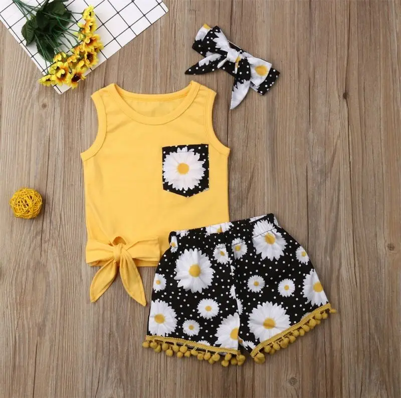 

Summer Toddler Kids Baby Girl Clothes Flower T-Shirt Top Short Pants Outfit Set