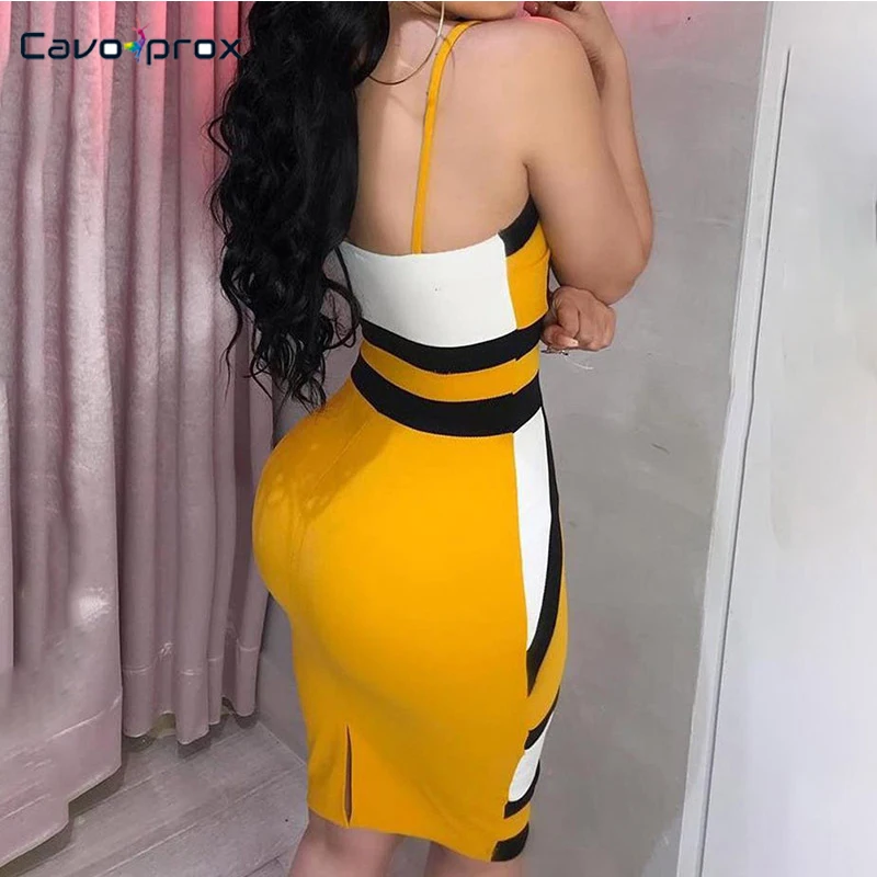 Для женщин Цвет блок топ на бретельках с открытой спиной обтягивающее платье Fit
