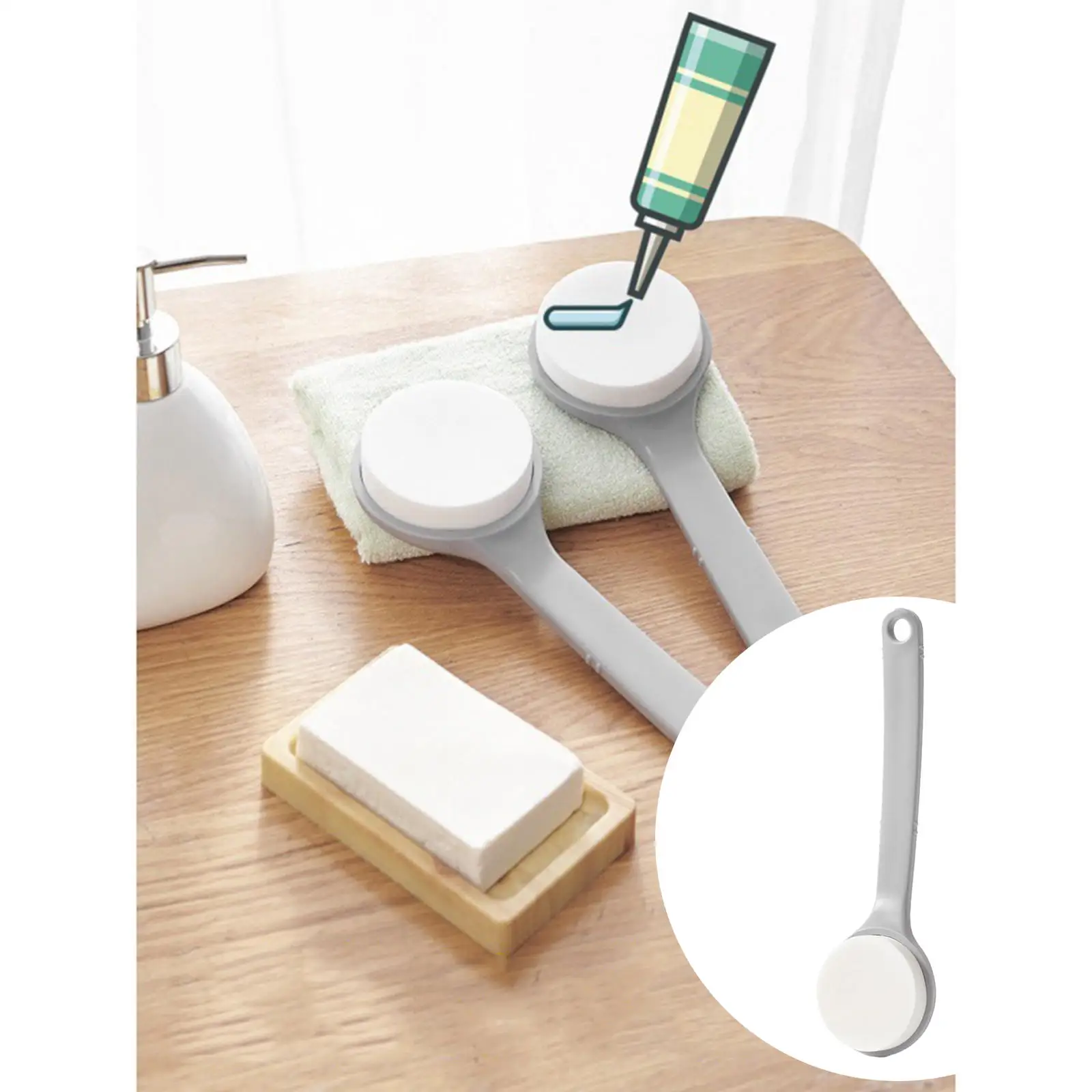 Лосьон-аппликатор щетка для мытья тела мягкая с длинной ручкой