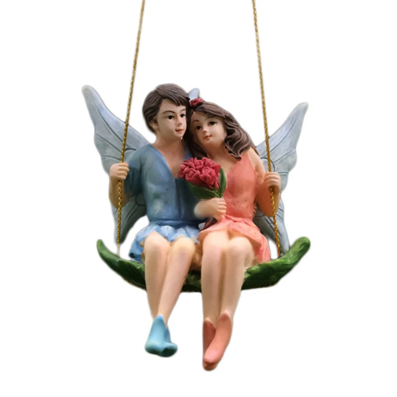 

Angel Couple Flower Fairy Garden Pendant-Swing Resin Crafts Couple Flower Fairy Forest Fairy Ornaments Lovely Garden Decoration