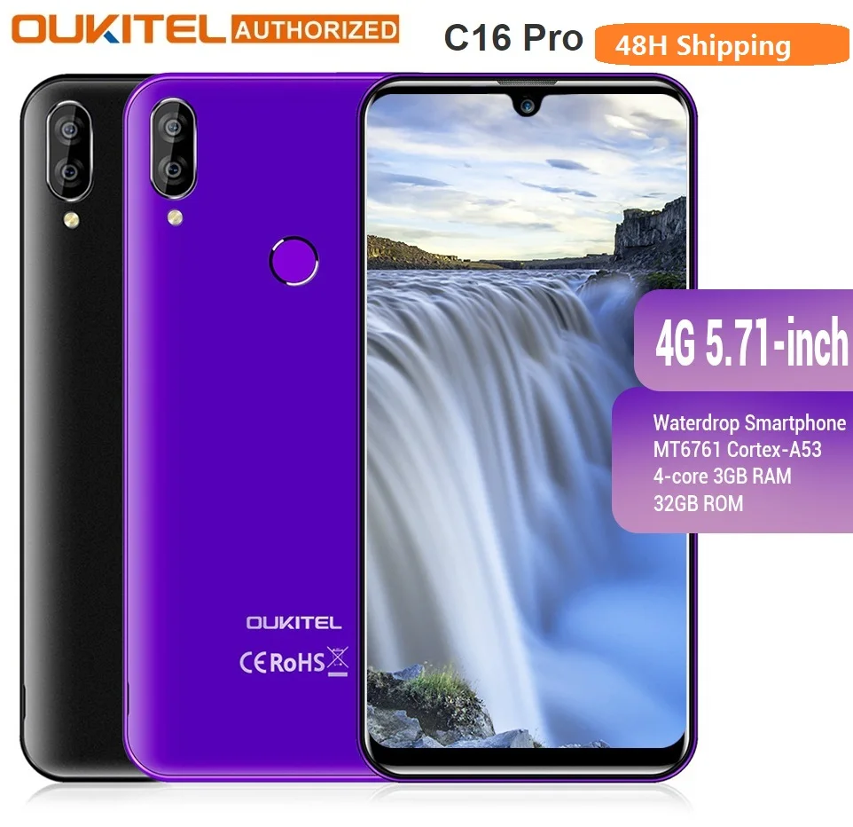 OUKITEL 4G LTE мобильный телефон C16 Pro 5,71 дюймов Android 9,0 19:9 мобильный телефон с каплями воды MT6761P Quad 3 Гб ram 32 Гб rom смартфон