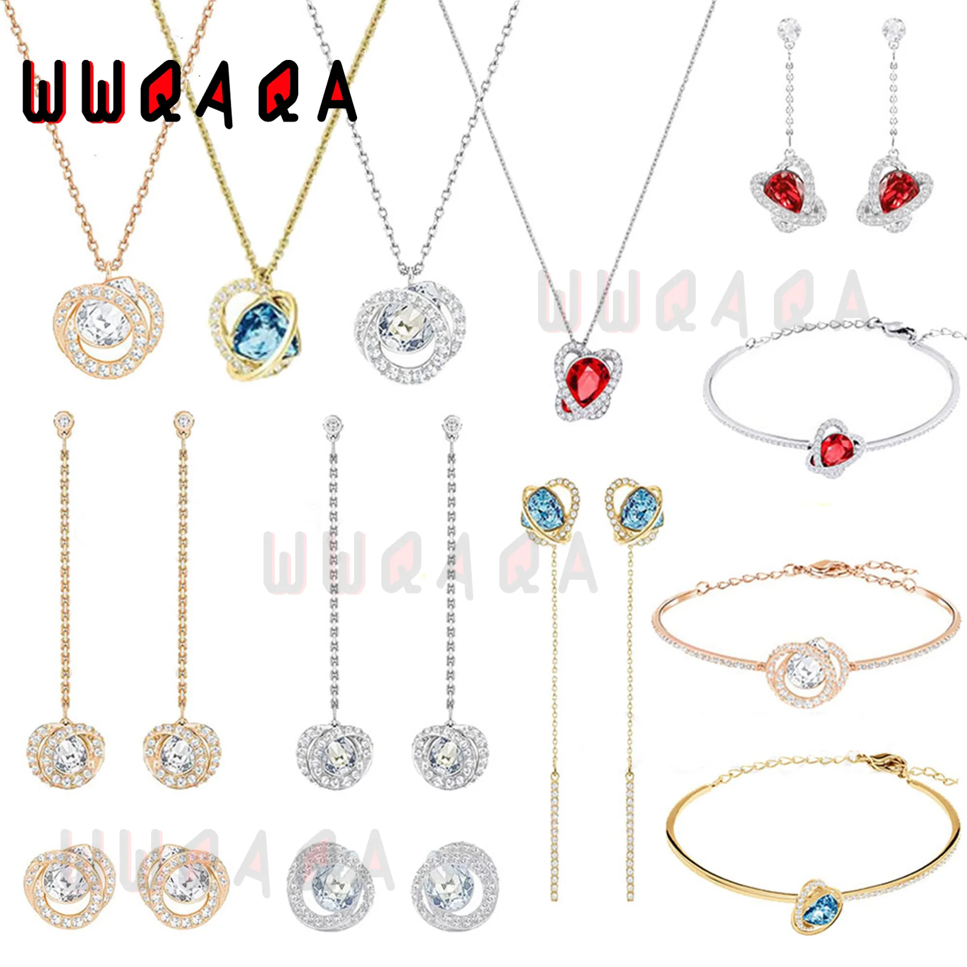 

SWA 1:1 Fashion Jewelry Charming Simple Beating Heart Spiral Interwoven Crystal Green Red Crystal Necklace Bracelet Earrings Set