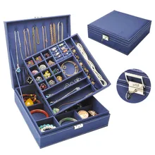 Large hot sale fashion flannel square jewelry box simple layout 2 layer makeup storage bag necklace ring necklace storage box