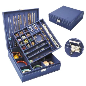 large hot sale fashion flannel square jewelry box simple layout 2 layer makeup storage bag necklace ring necklace storage box free global shipping