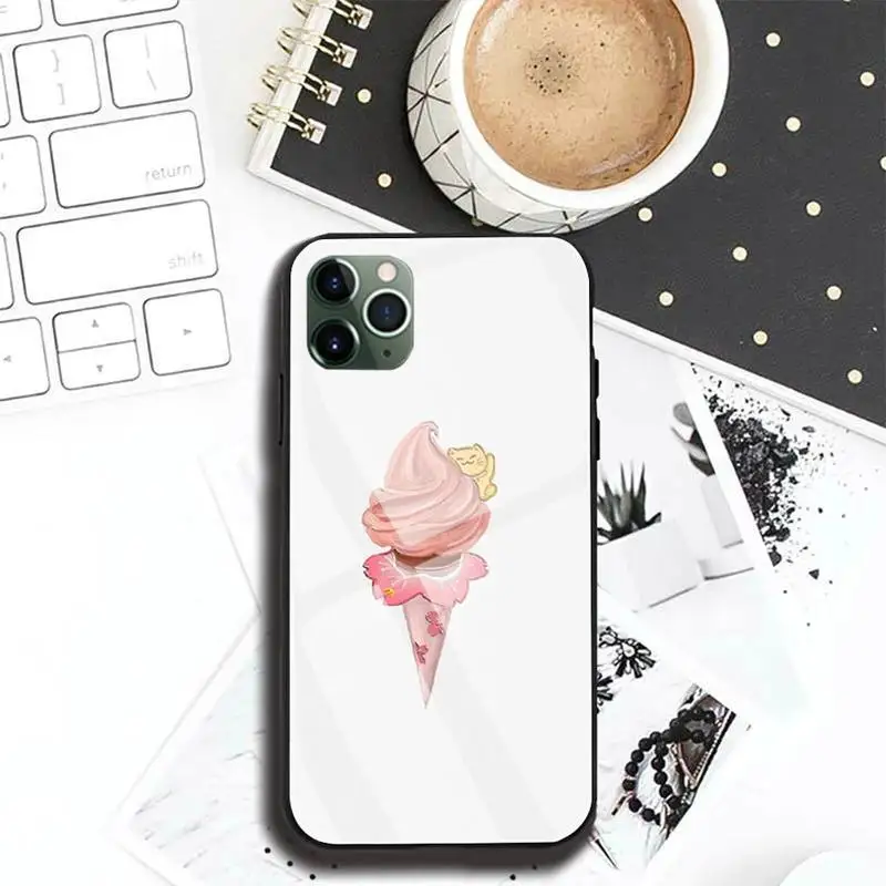 

Luxury creative cute ice cream Phone Case For Iphone 11 Pro MAX XR X 7 8Plus SE2020 DIY Shockproof Glass Soft Silicone Edge