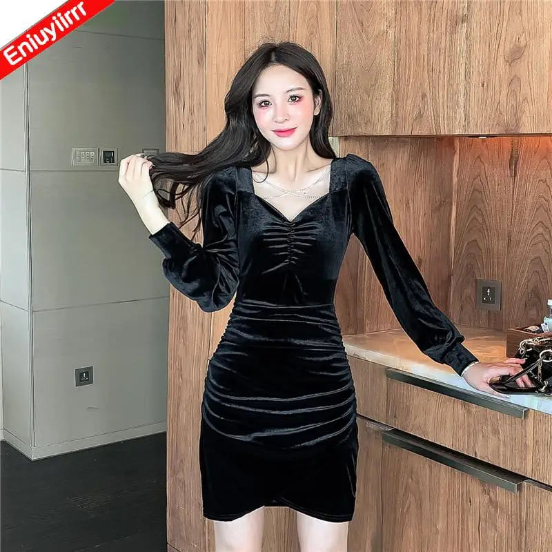 

2022 Women New Year Christmas Party Bodycon Bandage Sheath Sexy A Line Little Black Velvet Cute Sweet Short Mini Dress