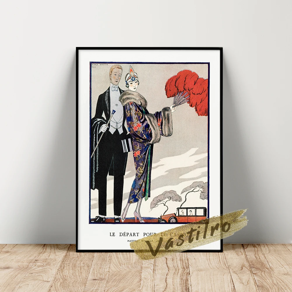 

George Barbier Exhibition Poster, Le Depart Pour Le Casino Illustration, Fashion Character Wall Painting, Barbier Vintage Prints
