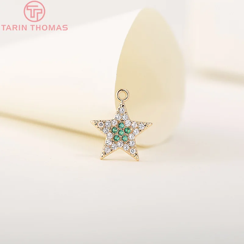 

4PCS 15MM 24K Gold Color Plated Brass with Zircon Star Charms Pendants High Quality Diy Jewelry Accessories