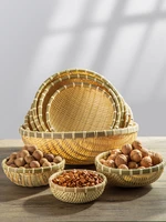 bamboo woven round dustpan household kitchen fruit basket dried fruit snack storage basket washing vegetable bamboo basket