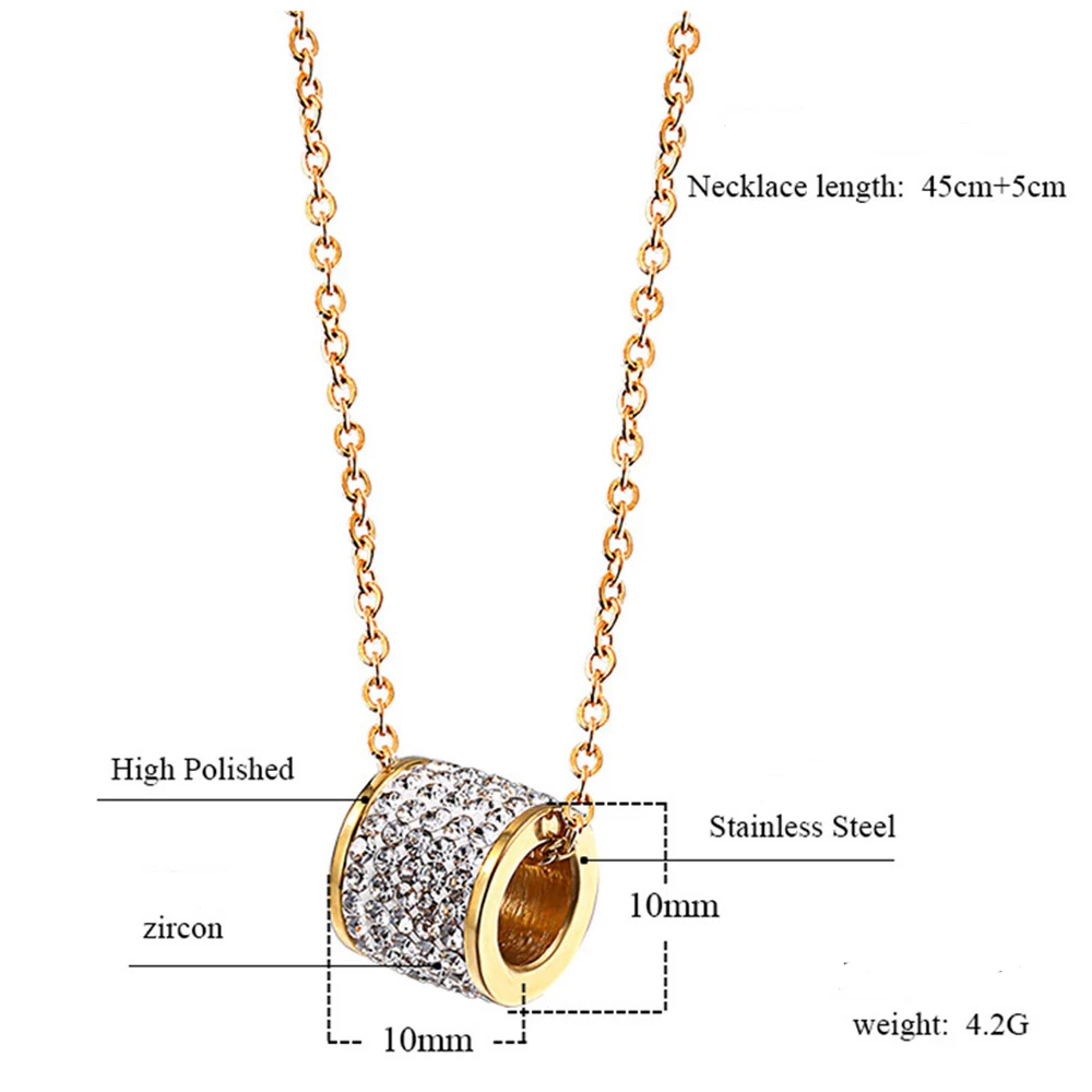 

Zircon Cylinder Pendant Necklace Stainless Steel Fashion Female Jewelry Luxury Gold Silver Color Men Women Necklace Gifts