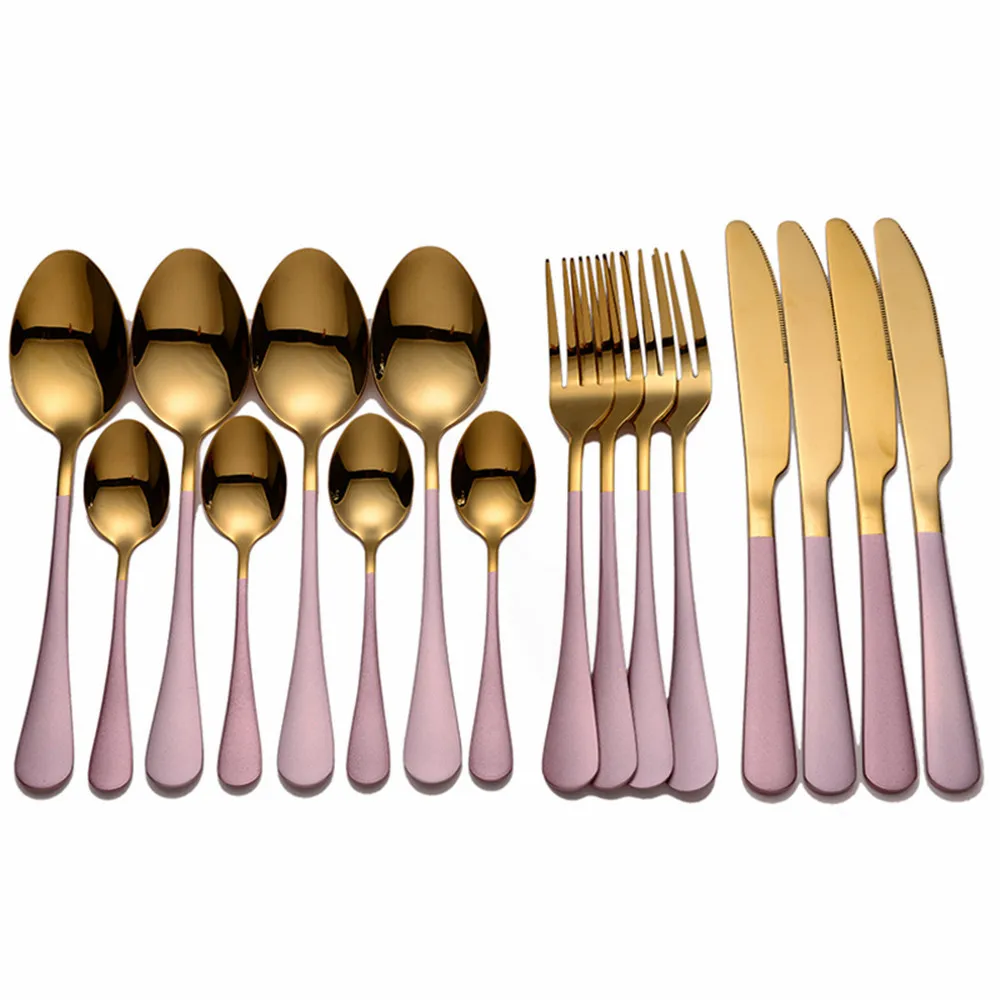 

Steel Cutlery Set Forks Knives Spoons Tableware Stainless Steel Cutlery Set Mirror Knives Golden Kitchen Dinnerware Set Flatware