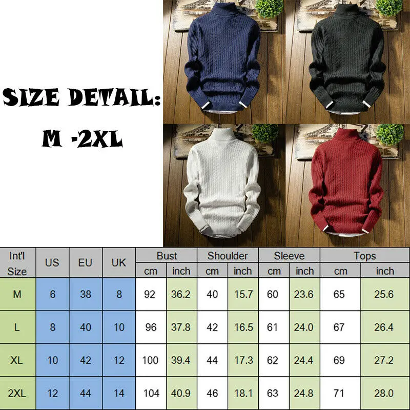 

UK Fashion Mens Roll Turtle Neck Pullover Knitted Jumper Tops Sweater Pullover
