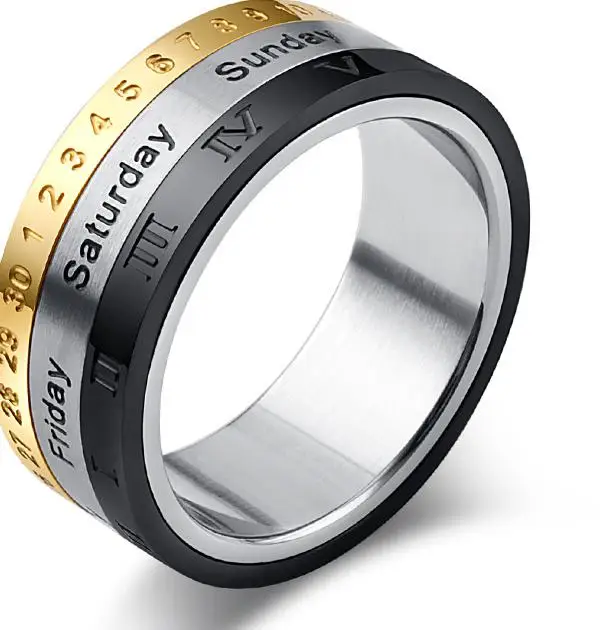 Титановое стальное кольцо с календарем римское цифровое времени|Кольца| |