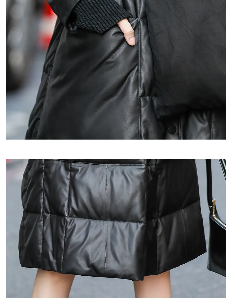 AYUNSUE Real Leather Jacket Winter Coat Wmen Long Down Jacket Women Genuine Sheepskin Coat with Scarf Chaqueta Mujer MY4692