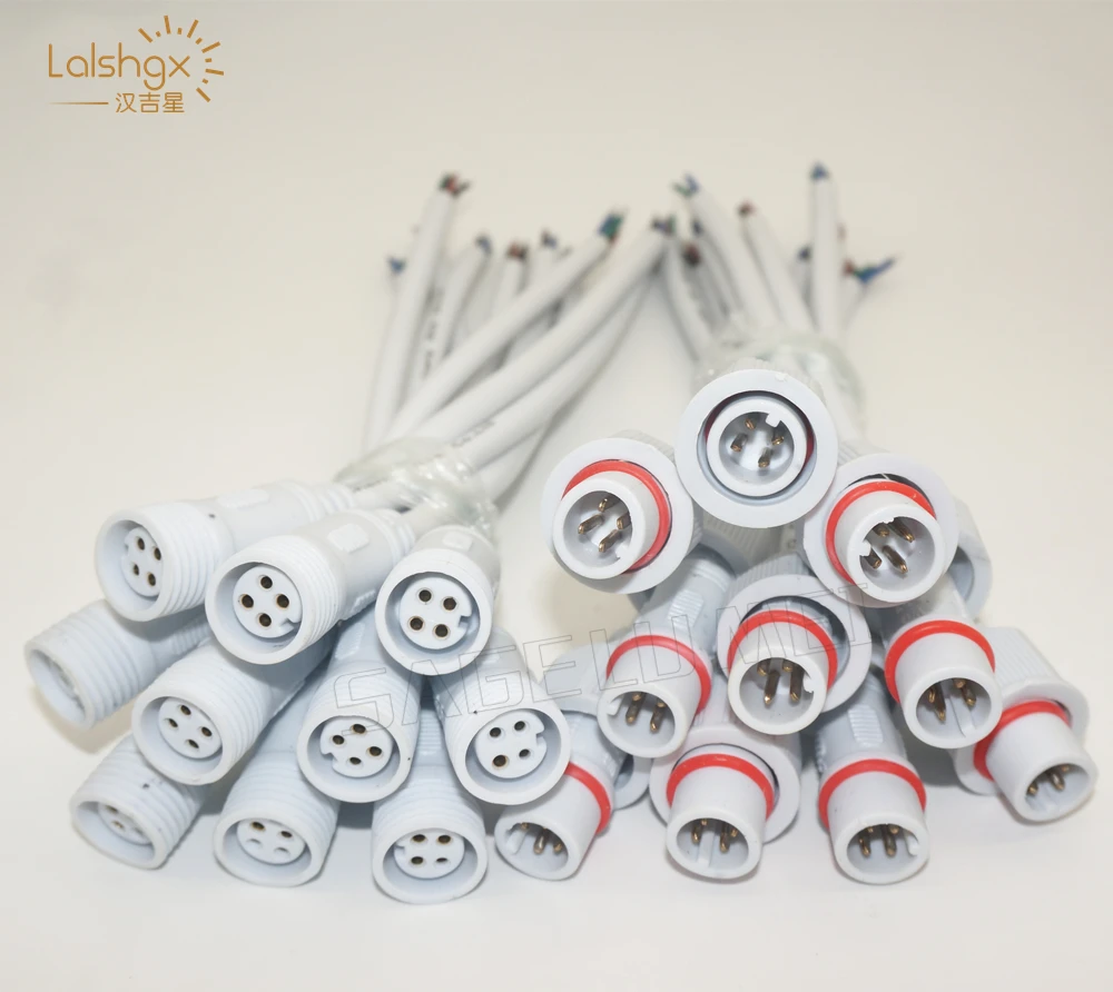 5pairs 4 Core 4pin Waterproof pigtail male to female 20cm long each connector's diameter 13.5mm IP68 led connector plug |