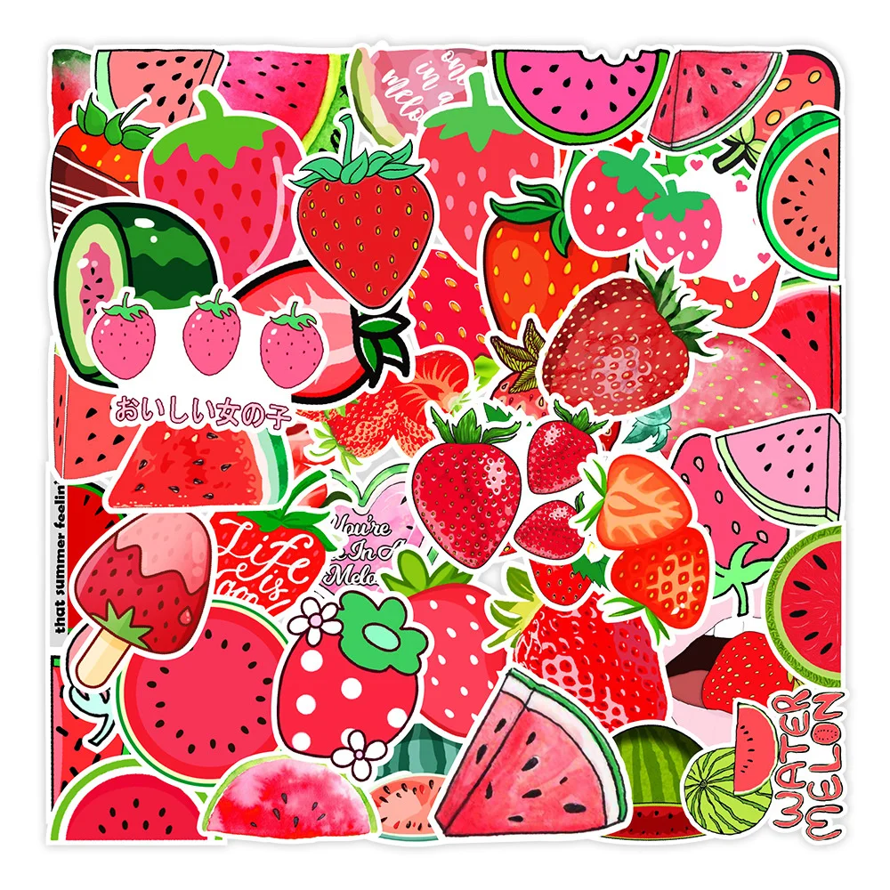 

50pcs Watermelon Strawberry Cute Stickers For Notebooks Stationery Laptop Sticker Aesthetic Craft Supplies Scrapbooking Material