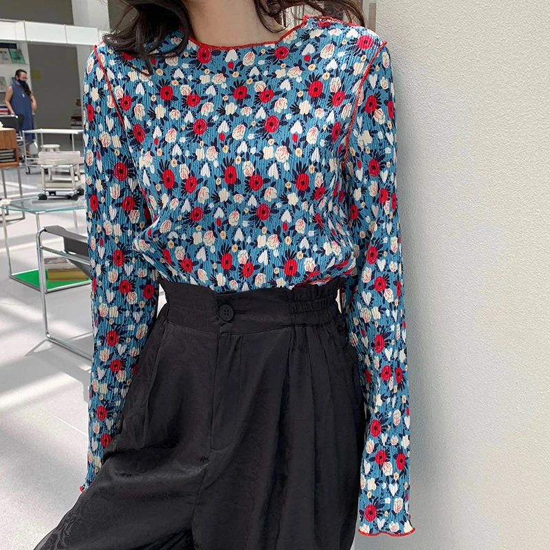 RUGOD 2021 цветочный ретро супер красивый плиссированный джемпер с длинным рукавом