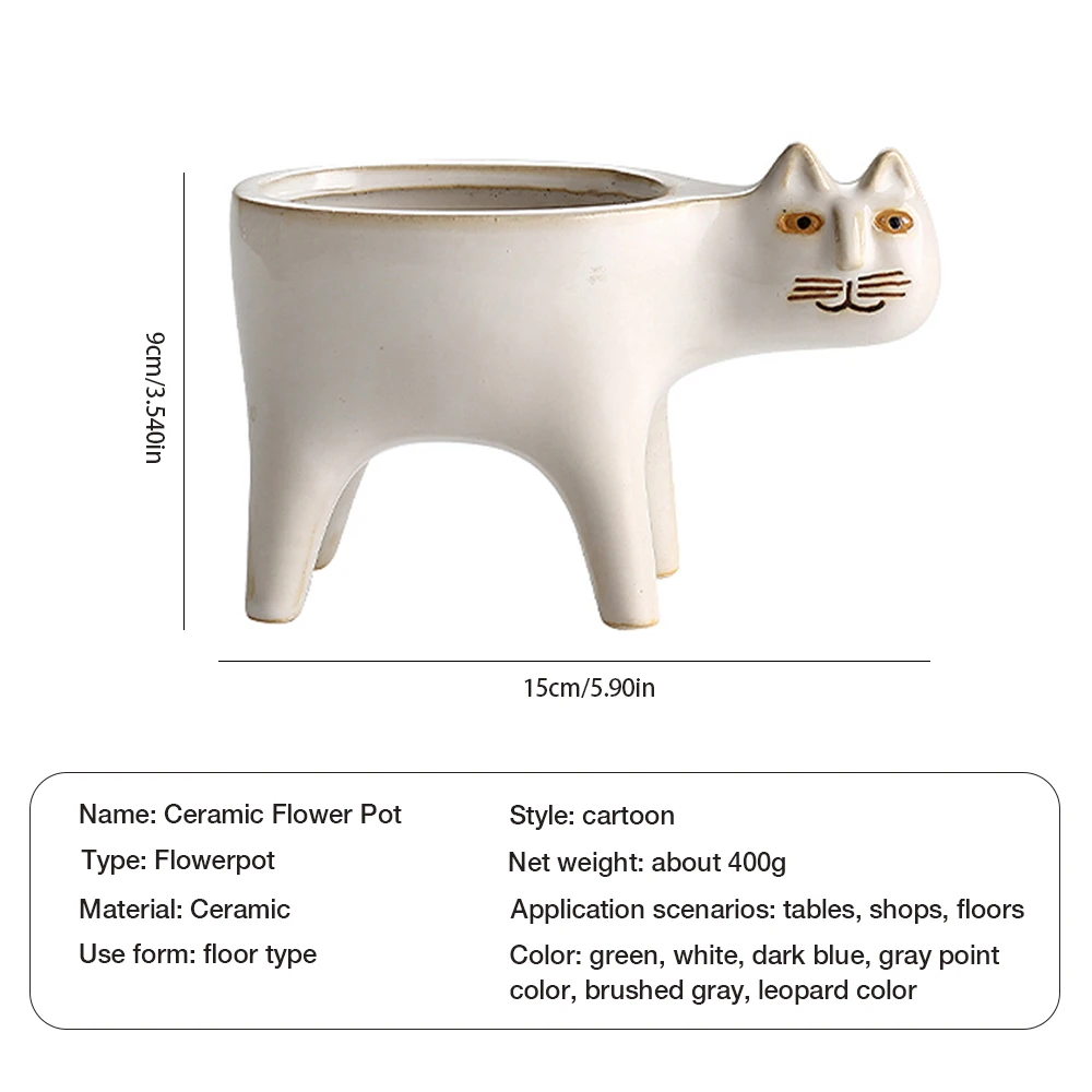 

Cute Green Plants Flower Pot With Hole Ceramic Garden White Pots Cute Cat Succulent Ceramic Flower Pot With Cat Scarf Dropship