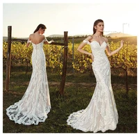 off the shoulder lace wedding dresses 2021 white mermaidtrumpet train illusion bridal dress wedding gown dress
