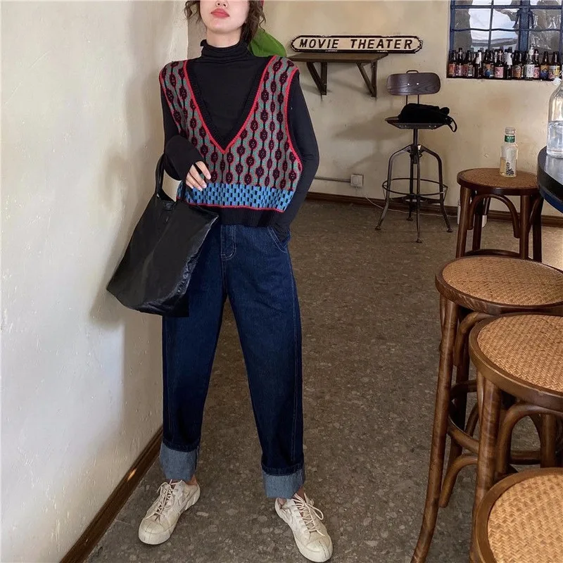 

New Small Fragrance Wind Outside V-neck Short Loose Loose Sweater Sweater Vest Women's Knitted Vest Vest Spring and Autumn