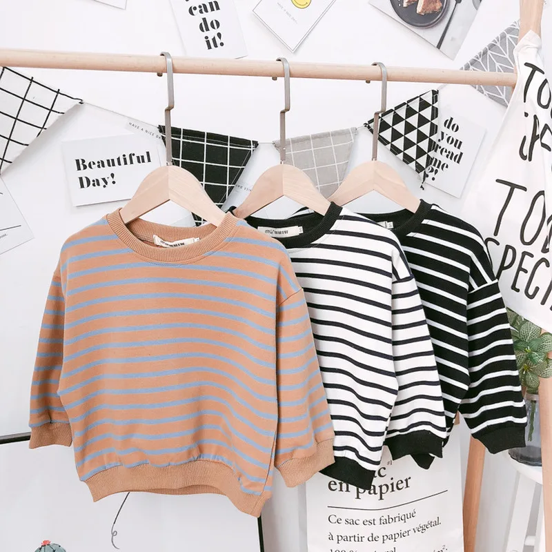 Толстовка в полоску с длинным рукавом для маленьких мальчиков детская одежда на