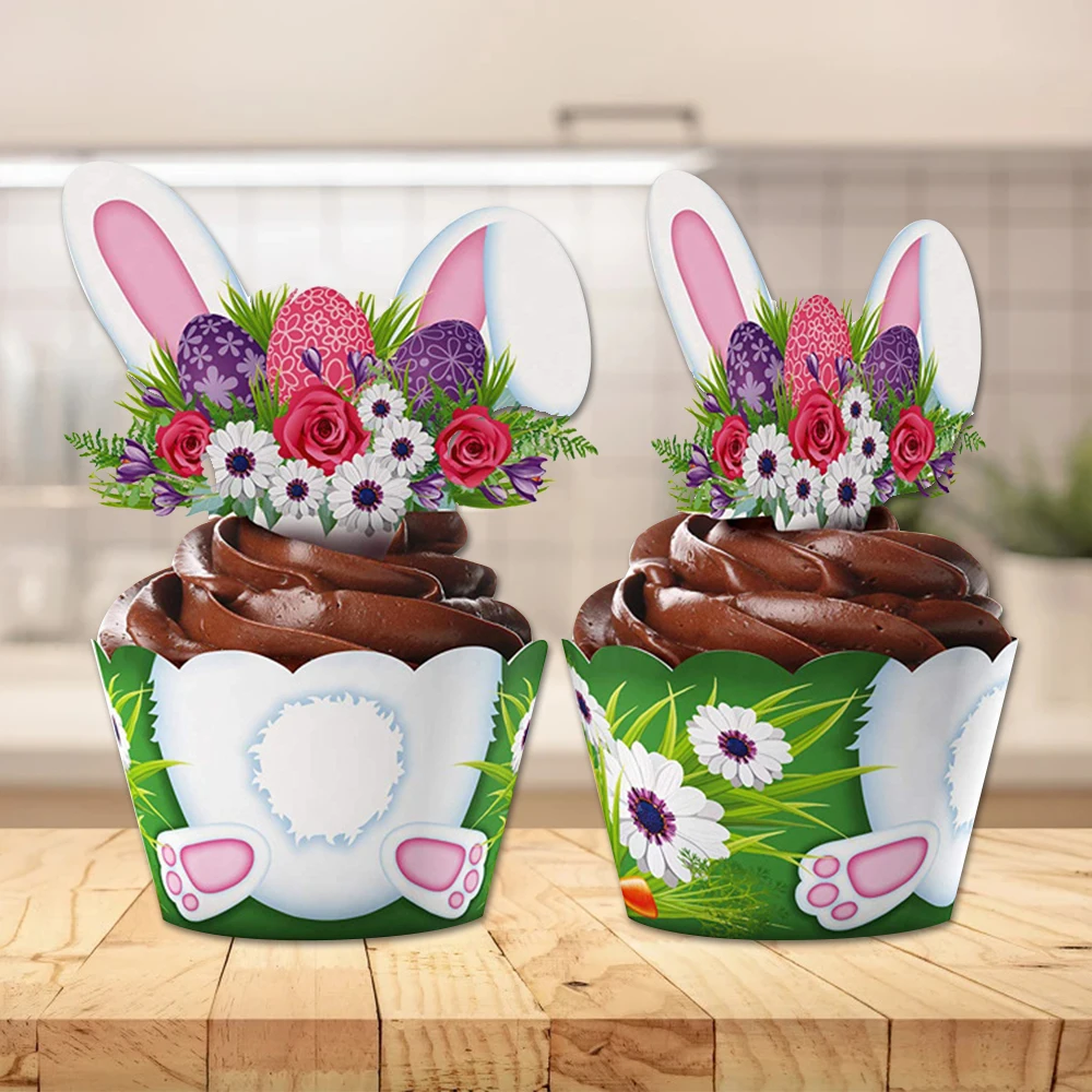 

12pcs Jungle Bunny Cupcake Insert Card Border Decor Snack Table Decor Christmas New Year Cake Decor Kids Birthday Shower Favors